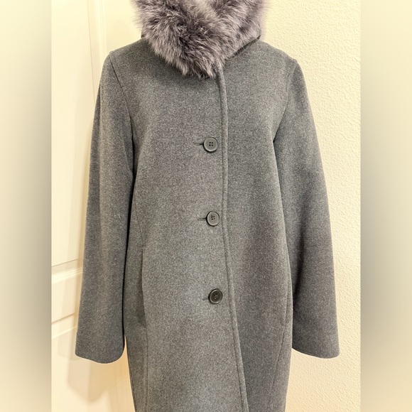 HiSO Canada Dark Gray Wool Cashmere Winter Coat w/ Real Fur Collar Hood Size 8 - Picture 5 of 11